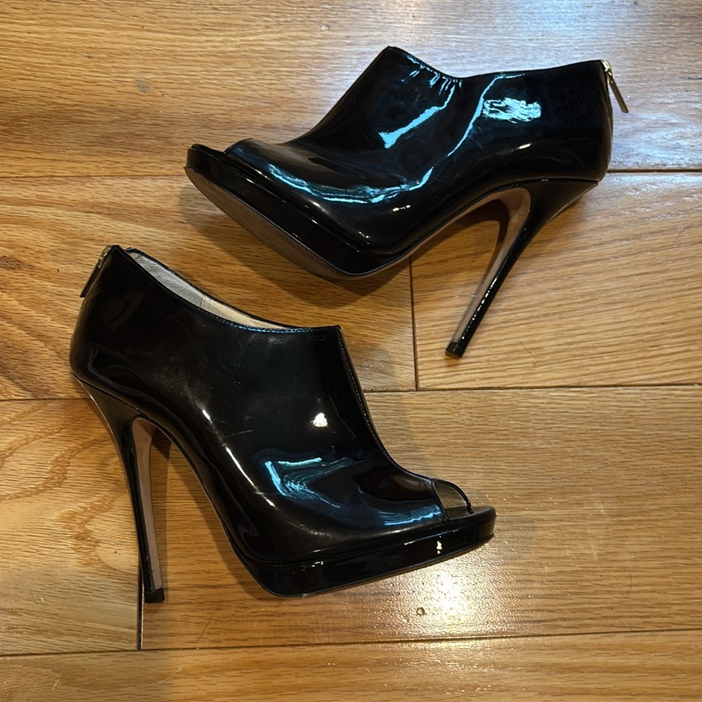 JIMMY CHOO black patent peep toe leather heels shoes booties - Picture 8 of 15